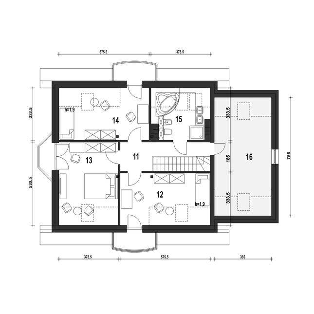 Rzut poddasza POW. 102,9 m²