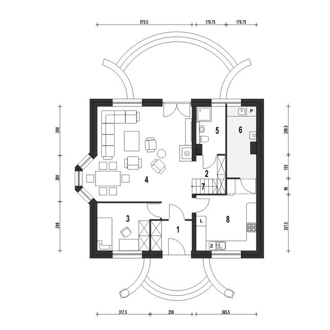 Rzut parteru POW. 82,3 m²