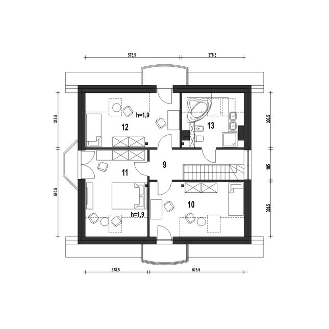 Rzut poddasza POW. 75,7 m²