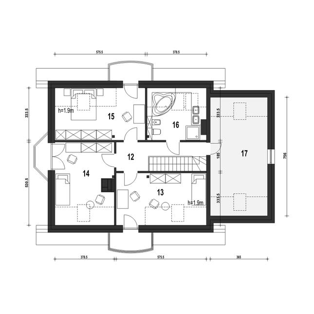 Rzut poddasza POW. 103,5 m²