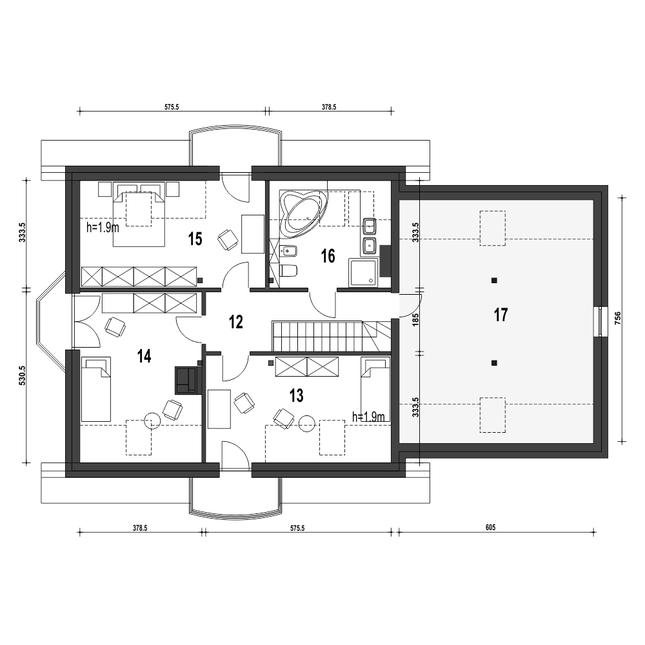 Rzut poddasza POW. 121,4 m²