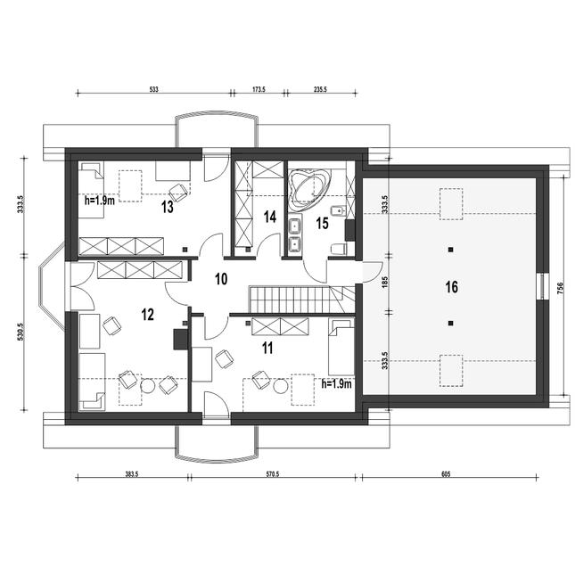 Rzut poddasza POW. 121,4 m²