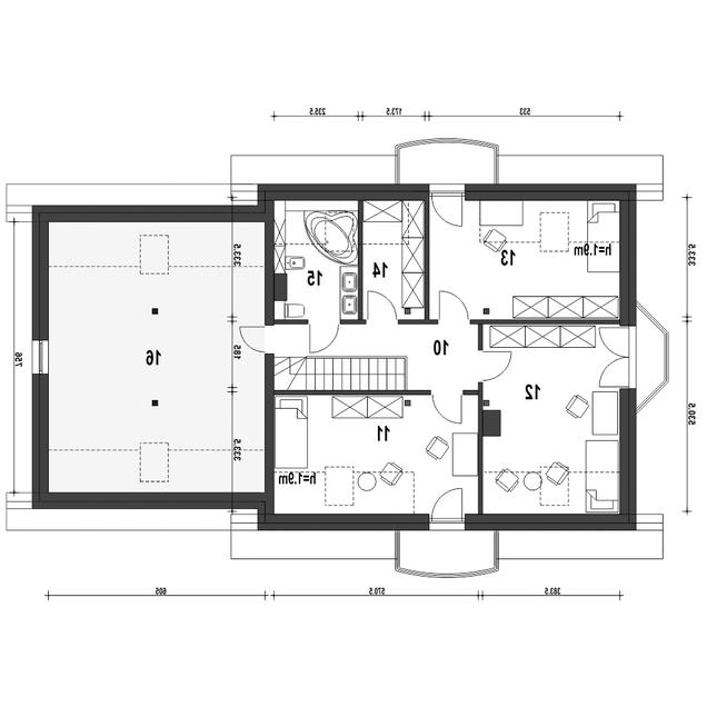 Rzut poddasza lustro POW. 121,4 m²