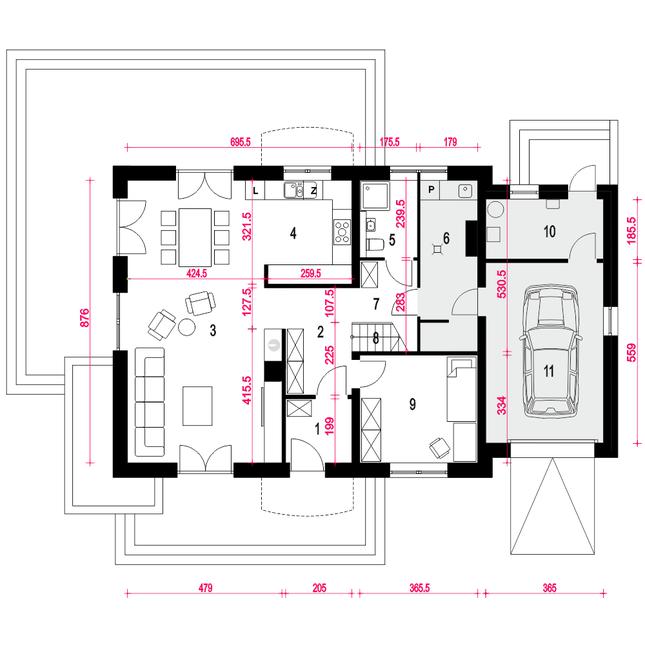 Rzut parteru POW. 118,4 m²
