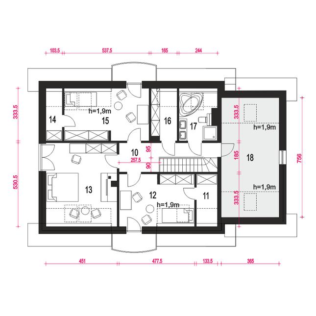 Rzut poddasza POW. 113,5 m²