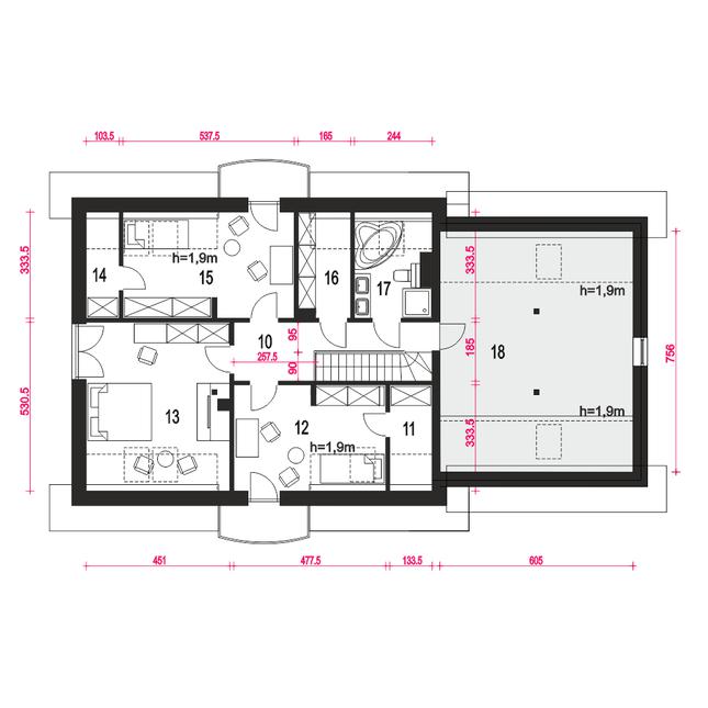 Rzut poddasza POW. 113,5 m²