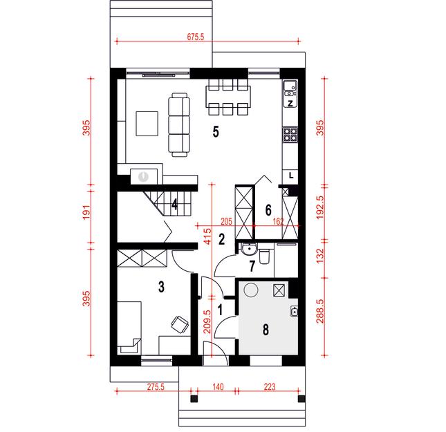 Rzut parteru POW. 65,3 m²