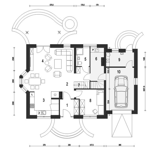 Rzut parteru POW. 109,5 m²