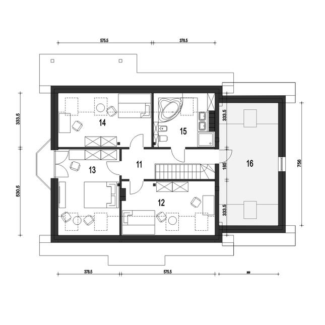 Rzut poddasza POW. 103,7 m²