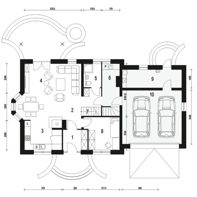 Rzut parteru POW. 126,4 m²
