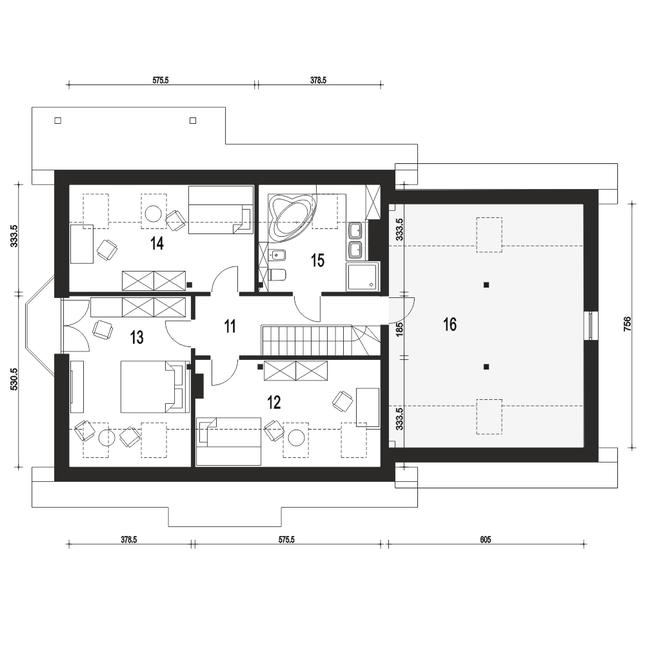 Rzut poddasza POW. 121,7 m²