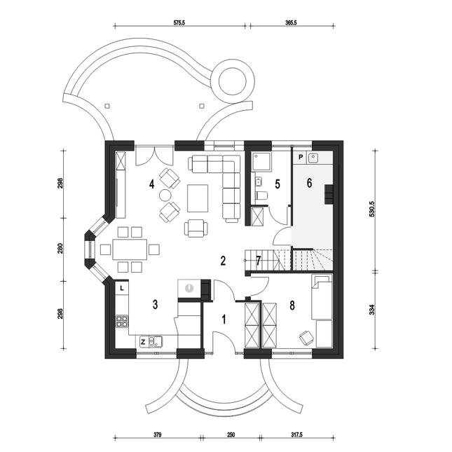 Rzut parteru POW. 82,0 m²