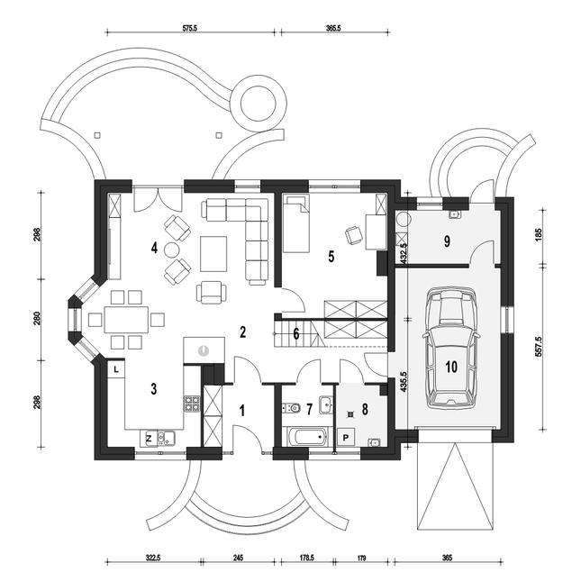 Rzut parteru POW. 109,1 m²