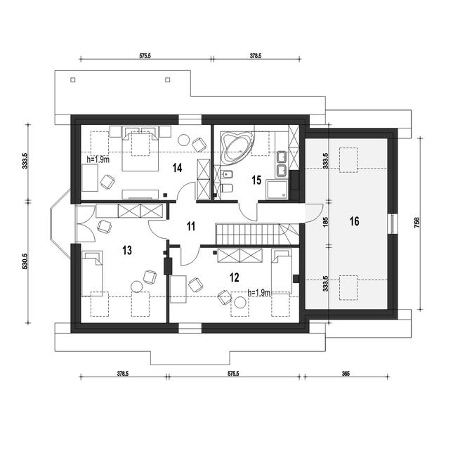 Rzut poddasza POW. 103,8 m²