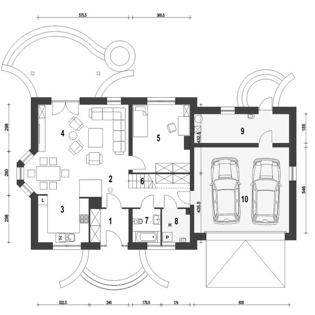 Rzut parteru POW. 126,1 m²