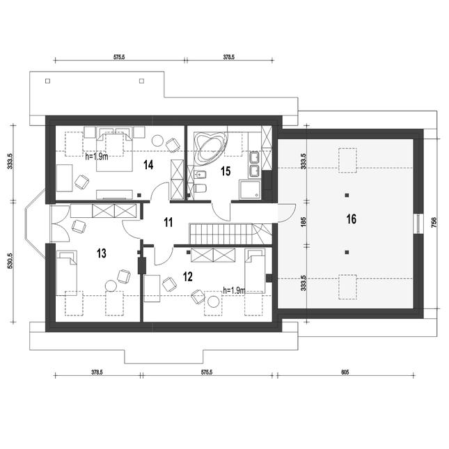 Rzut poddasza POW. 121,8 m²