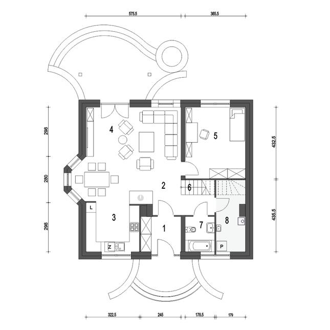 Rzut parteru POW. 82,7 m²