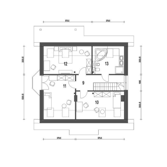 Rzut poddasza POW. 76,9 m²