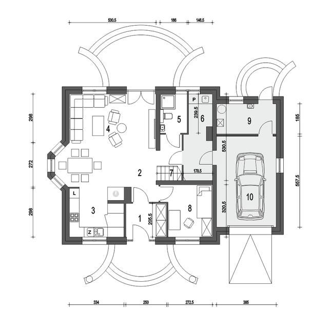 Rzut parteru POW. 101,8 m²