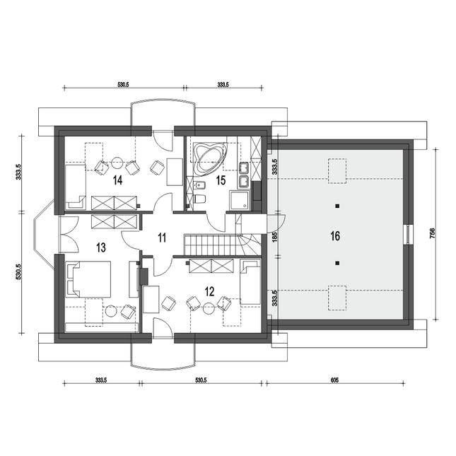 Rzut poddasza POW. 114,1 m²