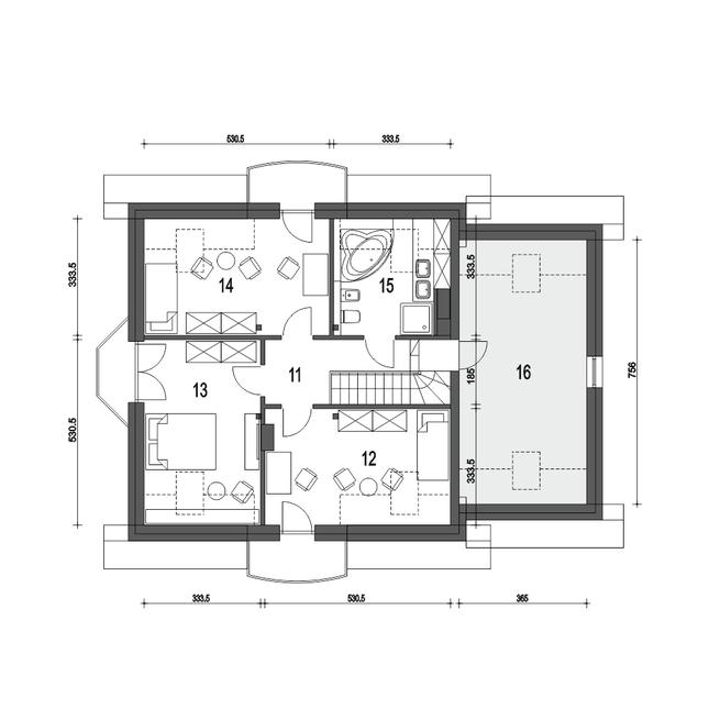 Rzut poddasza POW. 96,1 m²