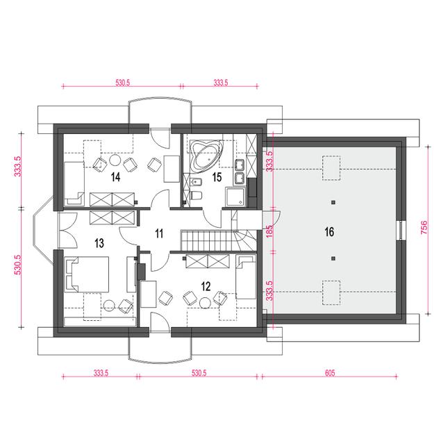 Rzut poddasza POW. 114,1 m²