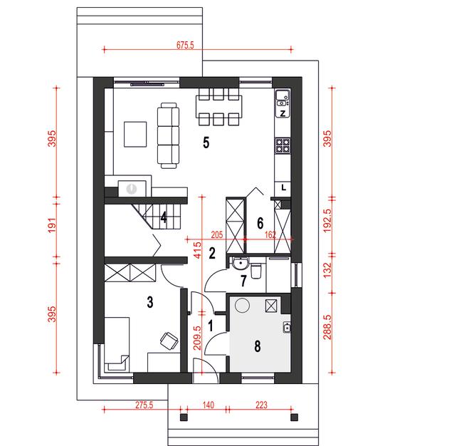 Rzut parteru POW. 65,1 m²