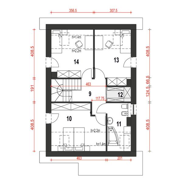 Rzut poddasza POW. 60,7 m²