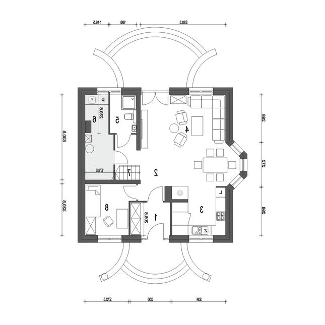 Rzut parteru lustro POW. 74,7 m²