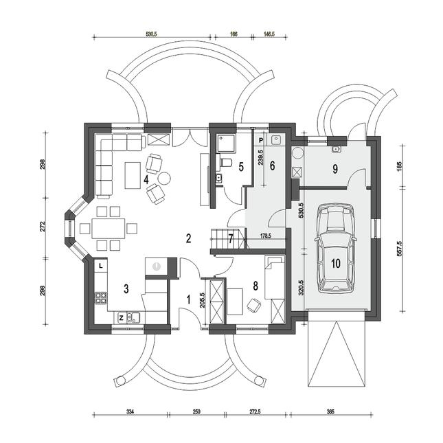 Rzut parteru POW. 100,9 m²