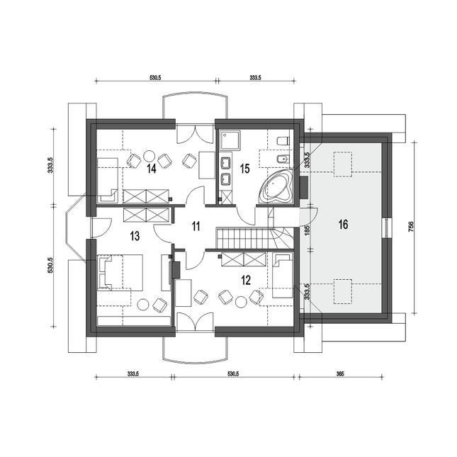 Rzut poddasza POW. 96,4 m²