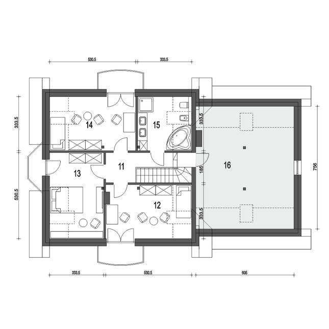 Rzut poddasza POW. 113,7 m²
