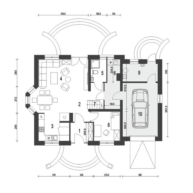 Rzut parteru POW. 95,9 m²