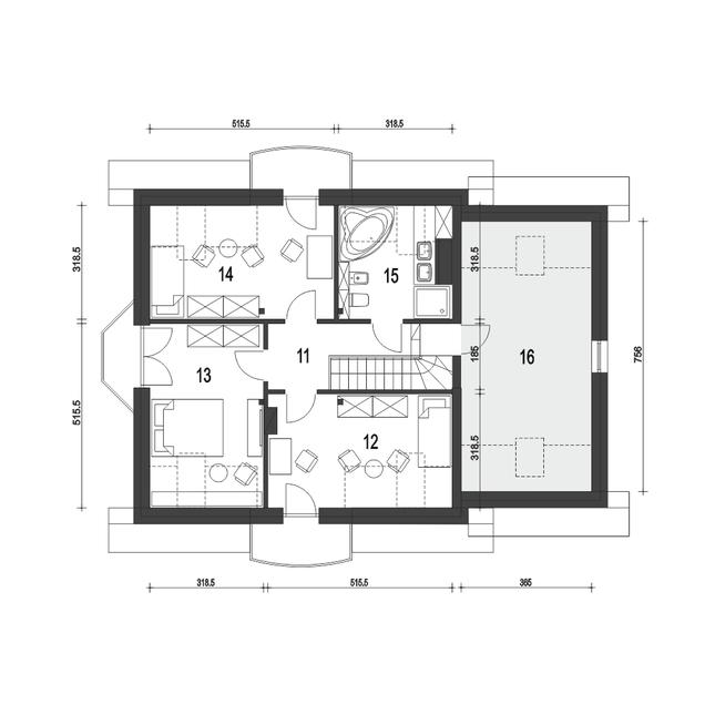Rzut poddasza POW. 91,5 m²