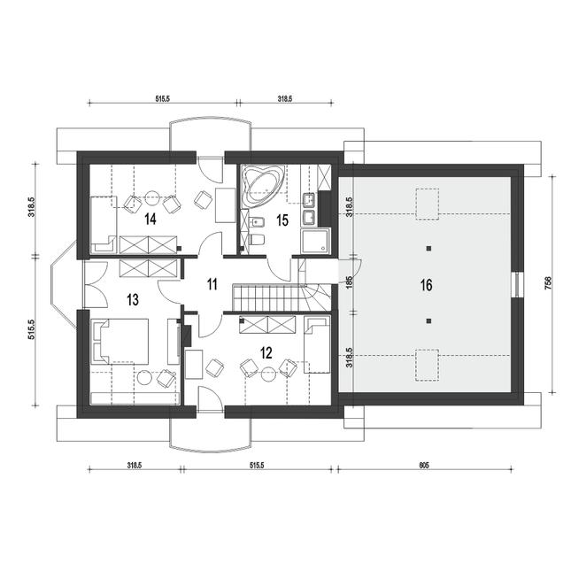 Rzut poddasza POW. 109,5 m²