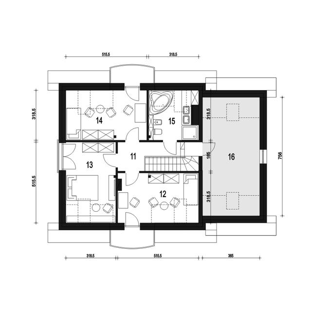 Rzut poddasza POW. 91,5 m²