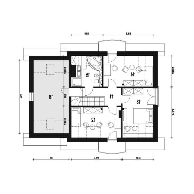 Rzut poddasza lustro POW. 91,5 m²