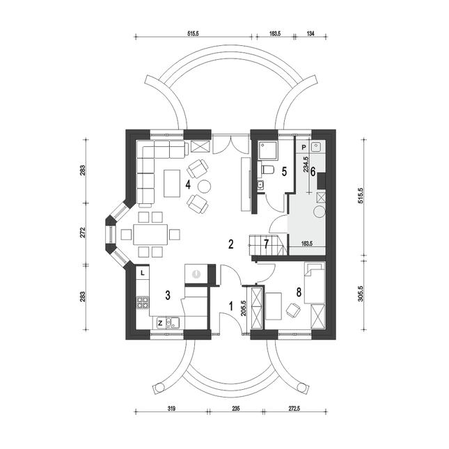 Rzut parteru POW. 69,8 m²