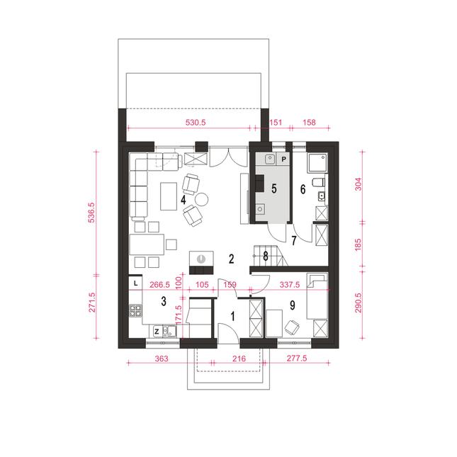 Rzut parteru POW. 68,6 m²