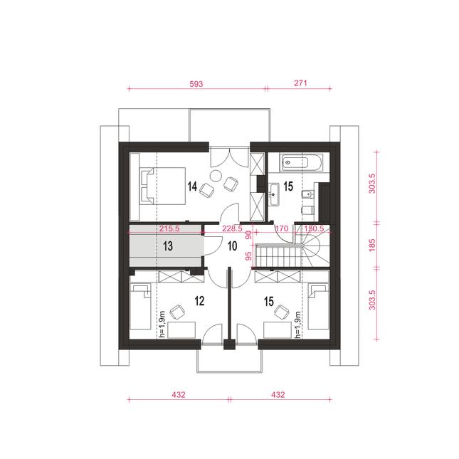 Rzut poddasza POW. 61,6 m²
