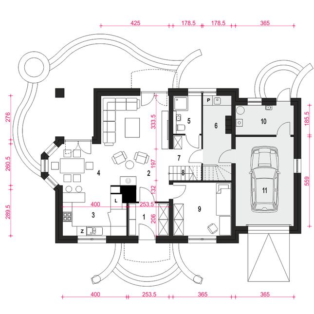Rzut parteru POW. 109,0 m²