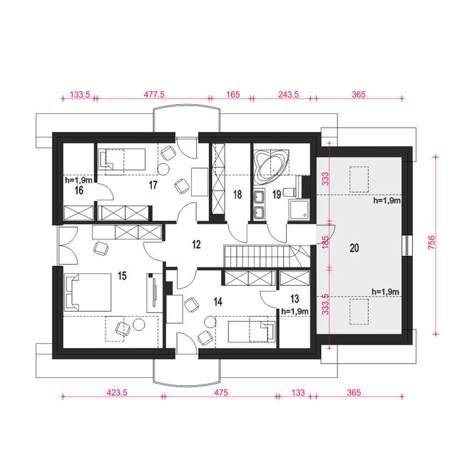 Rzut poddasza POW. 110,9 m²
