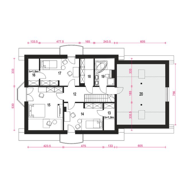 Rzut poddasza POW. 129,0 m²