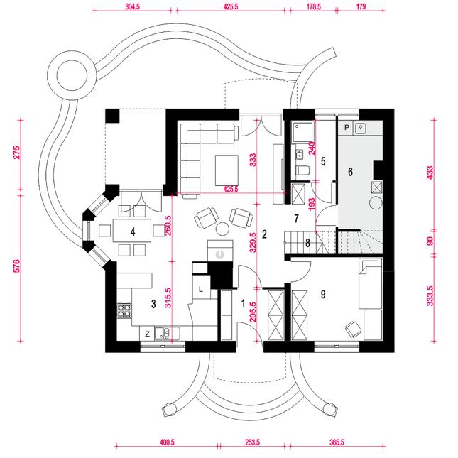 Rzut parteru POW. 82,3 m²
