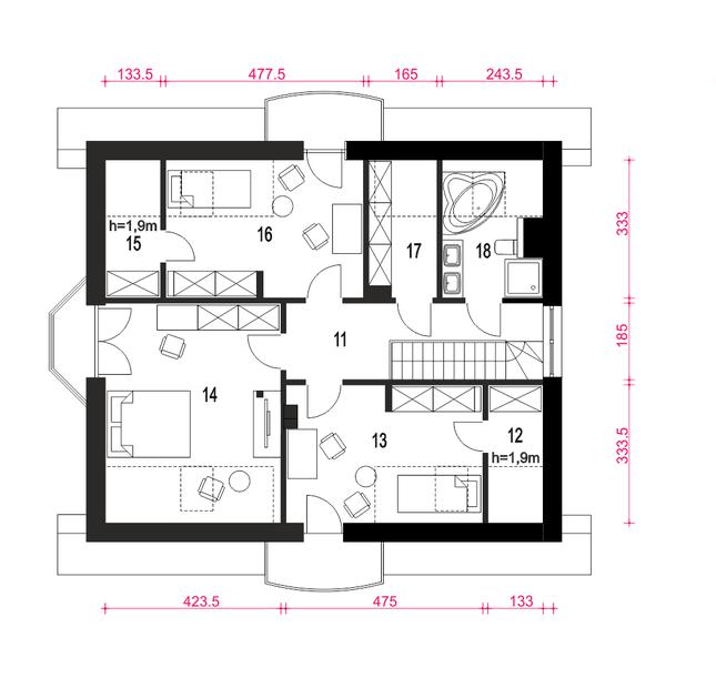 Rzut poddasza POW. 83,8 m²