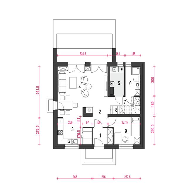 Rzut parteru POW. 68,8 m²