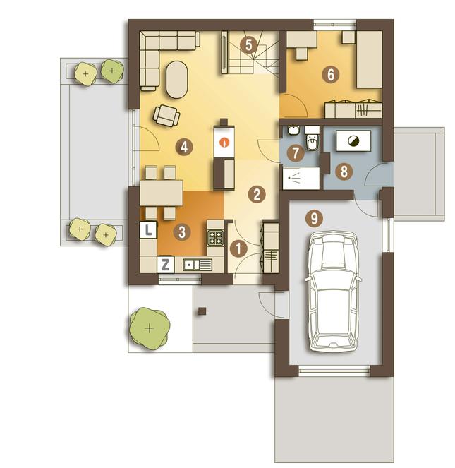 Rzut parteru POW. 76,3 m²