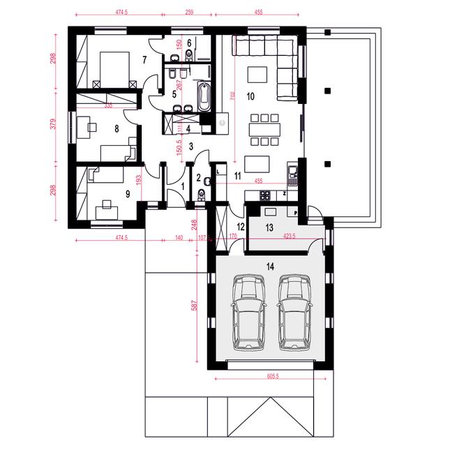 Rzut parteru POW. 151,2 m²
