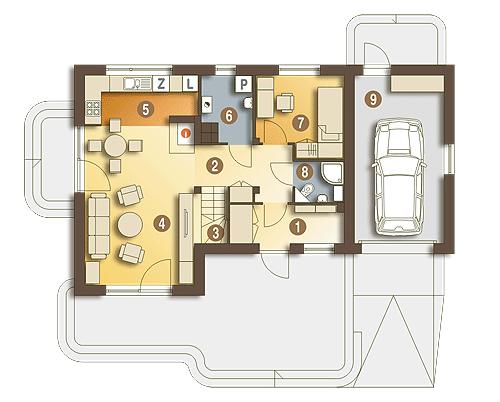 Rzut parteru POW. 76,6 m²