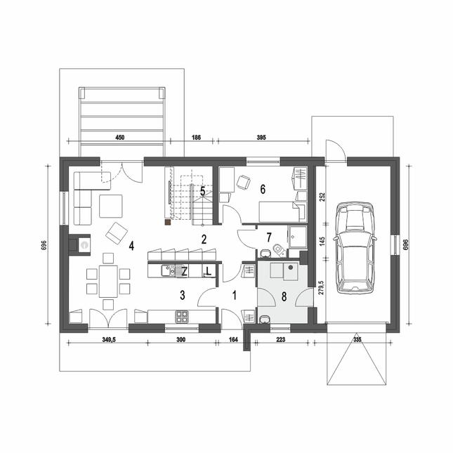 Rzut parteru POW. 90,3 m²